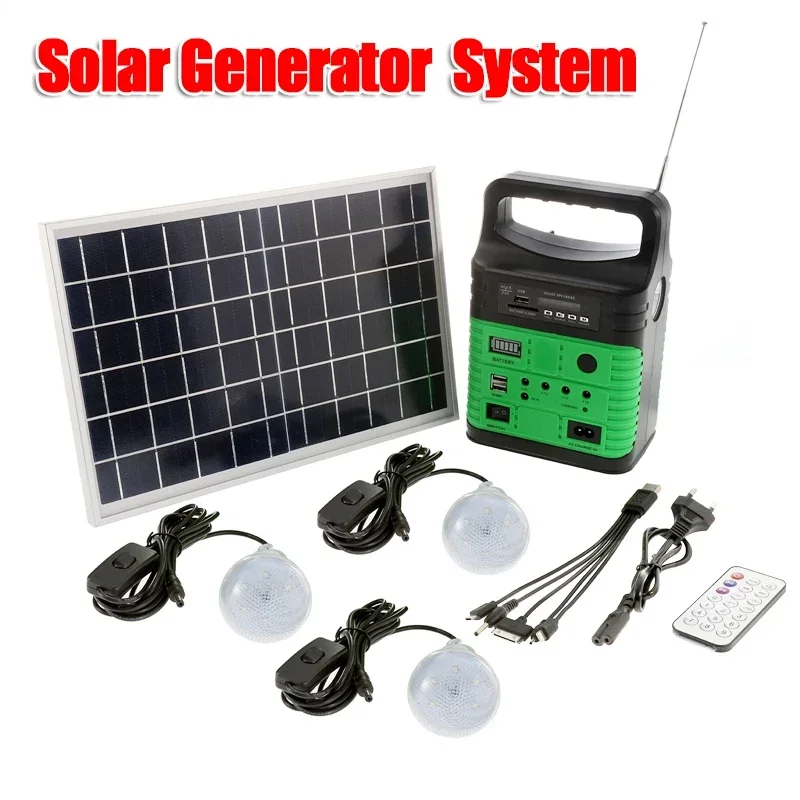 Portable Generator Inverter - ポータブルキャンピングソーラージェネレーター,ソーラーパネル,ラジオ,3電球,リモコン,屋外緊急供給