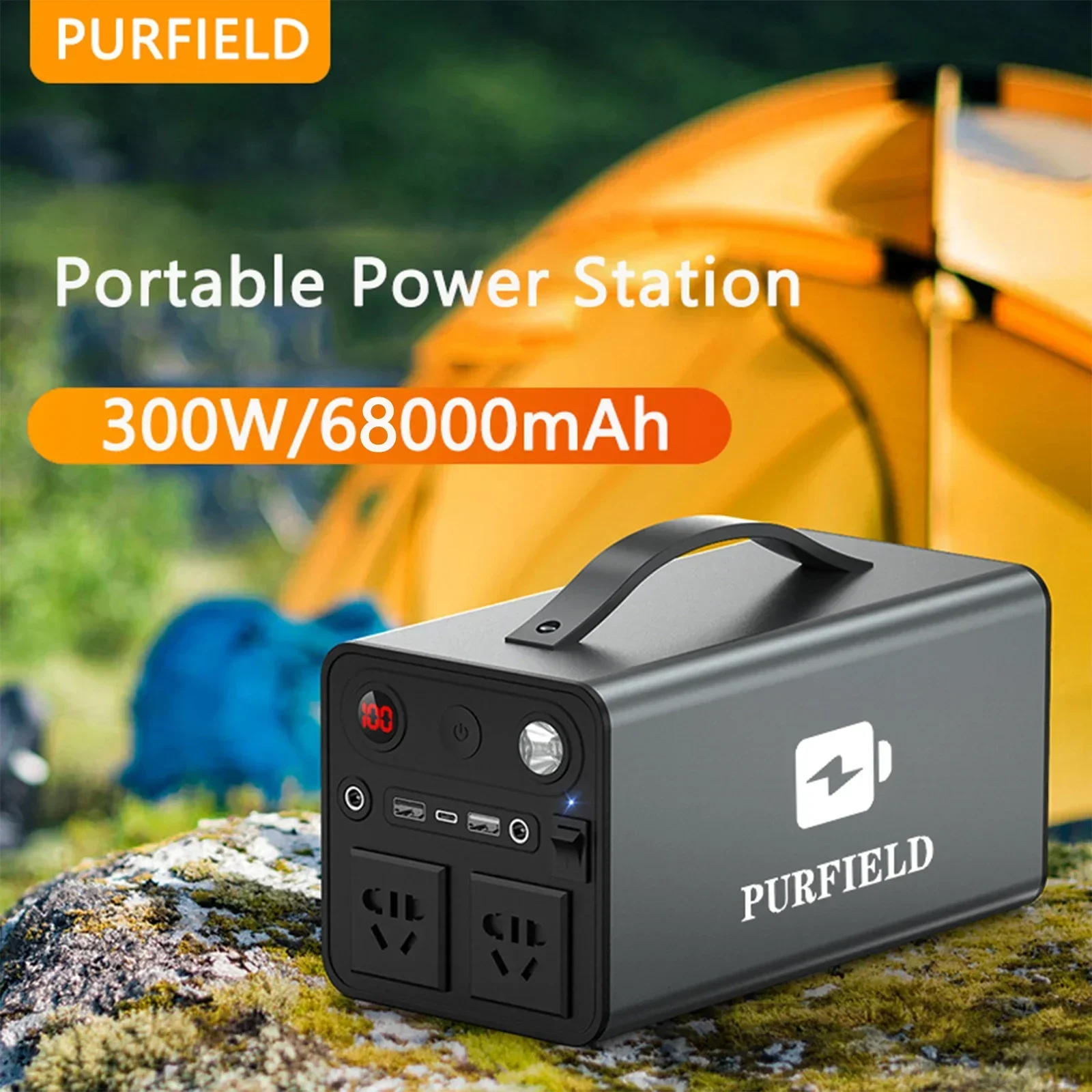 Outdoor Power Tower - Purfield-ポータブル発電所、発電機バッテリー、AC DC出力、屋外充電器、非常用電源、パワーバンク、68000mah、300w