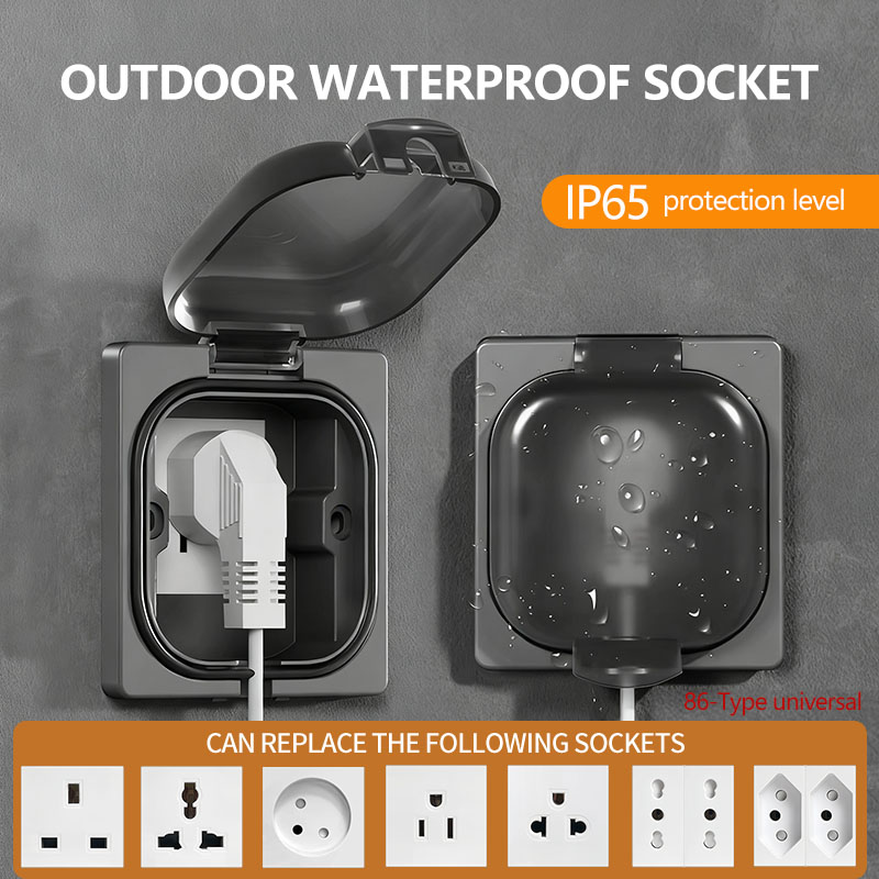 Outdoor Power Inlet Box - IP65防水屋外コンセント、16A高出力壁プレート、250V米国/タイスタイル10Aコンセント、浴室＆耐候性電気