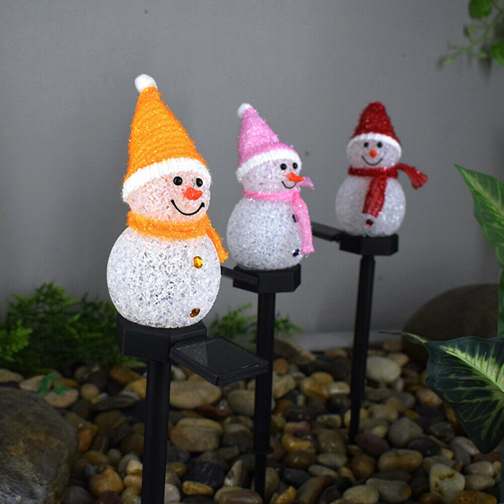 Outdoor Solar Power Xmas Lights - A72P スノーマンソーラーライト クリスマスソーラーLEDスノーマンライトデコレーション 屋外ガーデンステークランプ クリスマス