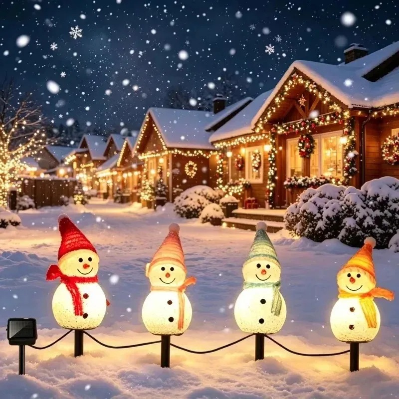 Outdoor Solar Power Xmas Lights - ソーラー式スノーマン型グラウンドステークLEDライト、ウォームホワイト、防水、屋外用クリスマスランプ、裏庭、芝生、パティオ、通路用