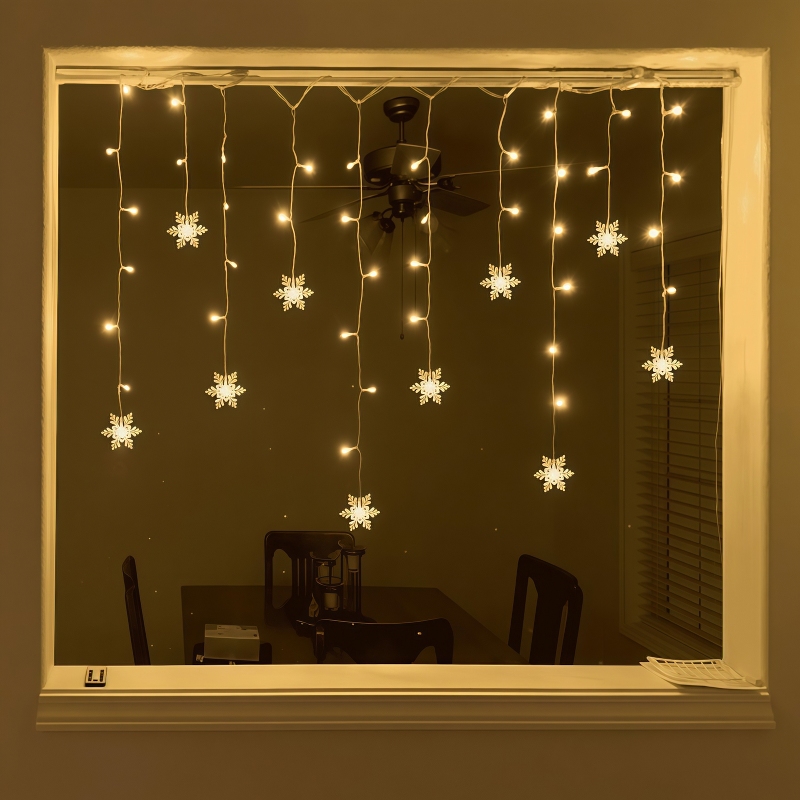 USB電源式スノーフレークカーテンライト リモコン付き 8モ - Outdoor Solar Power Xmas Lights のレビューと価格