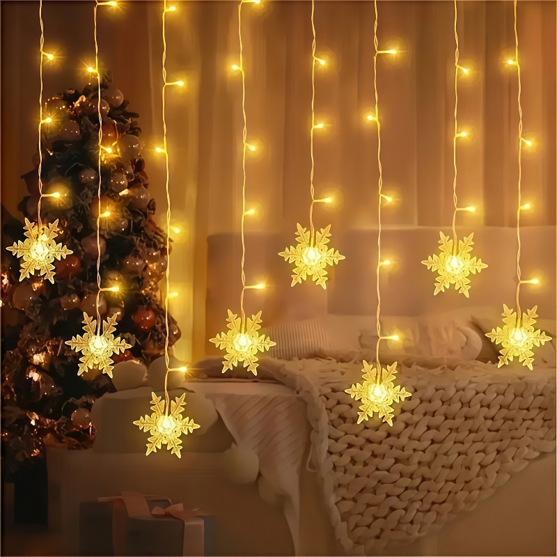 USB電源式スノーフレークカーテンライト リモコン付き 8モ - Outdoor Solar Power Xmas Lights のレビューと価格